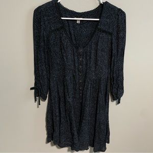 Urban Outfitters Ecote Mini Dress 3/4 Sleeves Black & Light Blue Floral-XS